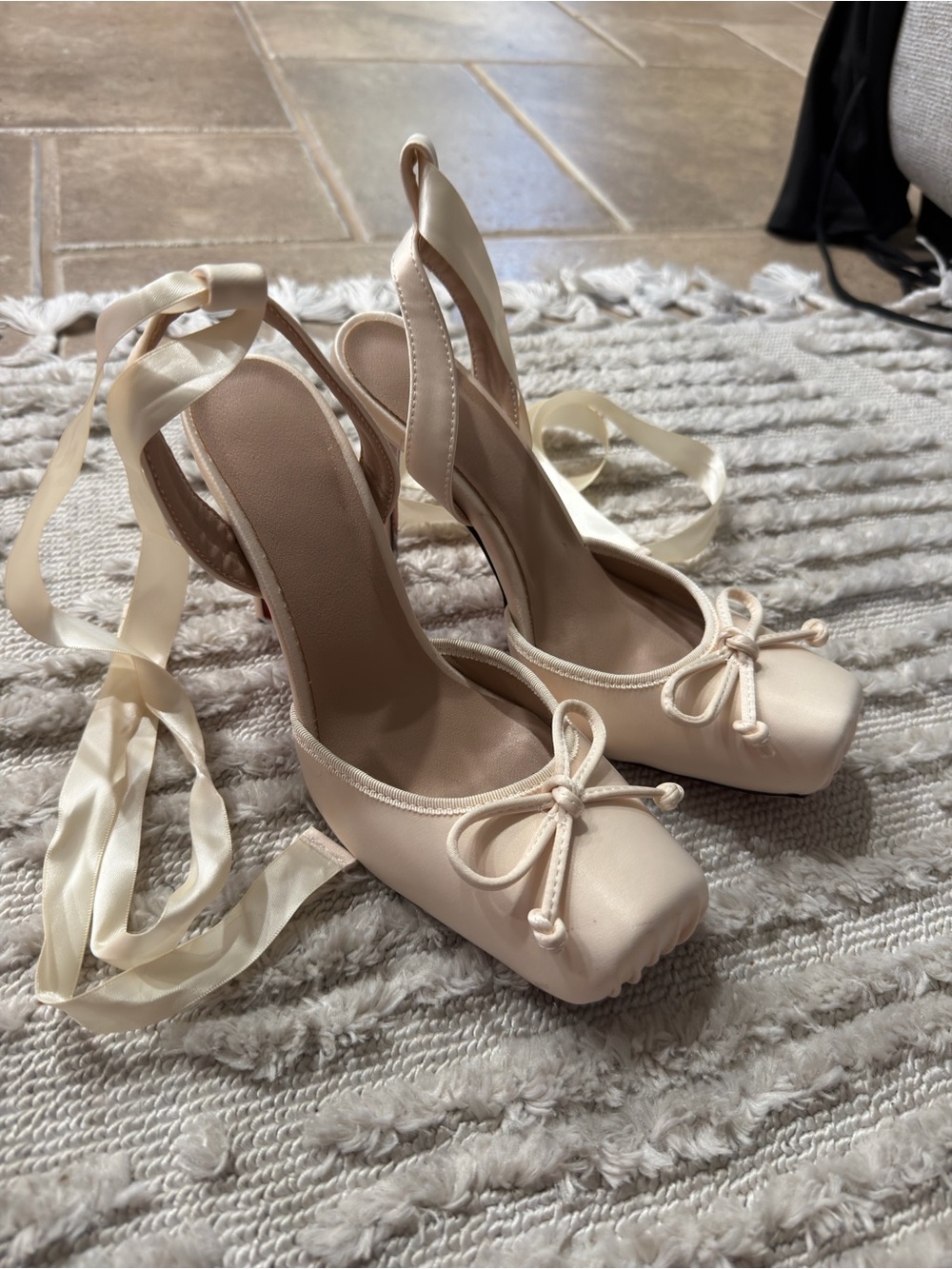 Women's Cream Satin Tie-Ankle Heels with Bow